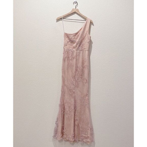 Marchesa Notte Tulle One Shoulder Flocked Glitter Gown US0 - Picture 11 of 12